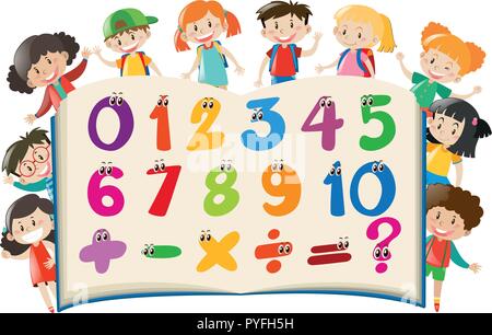 Il conteggio dei numeri con bambini felici illustrazione Illustrazione Vettoriale