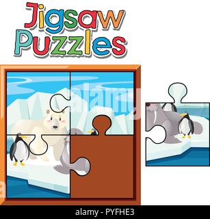 Jigsaw puzzle con animali in Northpole illustrazione Illustrazione Vettoriale