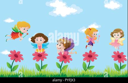 Fate volare in Flower Garden illustrazione Illustrazione Vettoriale