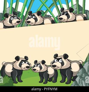 Sfondo della carta con panda nella foresta di bamboo illustrazione Illustrazione Vettoriale