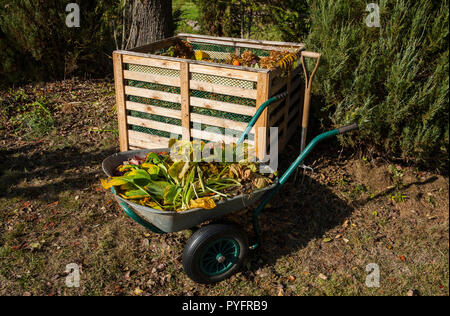 Immagine del compost bin in giardino d'autunno Foto Stock