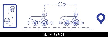 Trasporti intelligenti e autotrasporti. Monitoraggio e controllo di autotrasporti. Le nuove tecnologie. Illustrazione Vettoriale