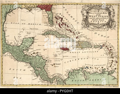 Vintage / mappe antiche mappe - un nuovo & mappa accurata delle Indie Occidentali e le parti adiacenti del Nord e Sud America Foto Stock