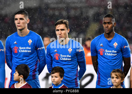 Torino, Italia. 27 ott 2018. Federico Chiesa (ACF Fiorentina) Serie A TIM partita di calcio tra Torino FC e ACF Fiorentina allo stadio Grande Torino il 27 ottobre 2018 a Torino, Italia. Credito: FABIO PETROSINO/Alamy Live News Foto Stock