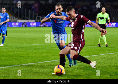 Torino, Italia. 27 ott 2018. Andrea Belotti (Torino FC) Serie A TIM partita di calcio tra Torino FC e ACF Fiorentina allo stadio Grande Torino il 27 ottobre 2018 a Torino, Italia. Credito: FABIO PETROSINO/Alamy Live News Foto Stock