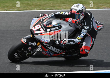 Ottobre 27, 2018: Xavi Vierge (SPA) sulla No.97 KALEX da Dynavolt Gp intatta durante il moto2 sessione pratica tre al 2018 MotoGP di Australia a Phillip Island Grand Prix Circuit, Victoria, Australia. Sydney bassa/Cal Sport Media Foto Stock