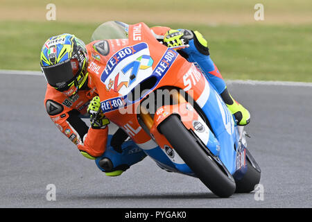 Ottobre 27, 2018: Lorenzo Baldassari (ITA) sul No.7 KALEX da Pons hp40 durante il moto2 sessione pratica tre al 2018 MotoGP di Australia a Phillip Island Grand Prix Circuit, Victoria, Australia. Sydney bassa/Cal Sport Media Foto Stock