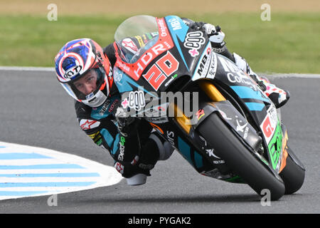 Ottobre 27, 2018: Fabio Quartararo (FRA) sul No.20 velocità fino dalla velocità fino Racing durante il moto2 sessione pratica tre al 2018 MotoGP di Australia a Phillip Island Grand Prix Circuit, Victoria, Australia. Sydney bassa/Cal Sport Media Foto Stock