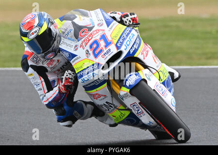Ottobre 27, 2018: Federico Fuligni (ITA) sul No.21 KALEX dalla tasca la scuderia Racing Moto2 durante il moto2 sessione pratica tre al 2018 MotoGP di Australia a Phillip Island Grand Prix Circuit, Victoria, Australia. Sydney bassa/Cal Sport Media Foto Stock