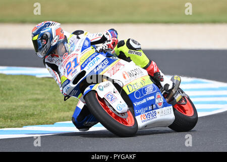 Ottobre 27, 2018: Federico Fuligni (ITA) sul No.21 KALEX dalla tasca la scuderia Racing Moto2 durante il moto2 sessione pratica tre al 2018 MotoGP di Australia a Phillip Island Grand Prix Circuit, Victoria, Australia. Sydney bassa/Cal Sport Media Foto Stock