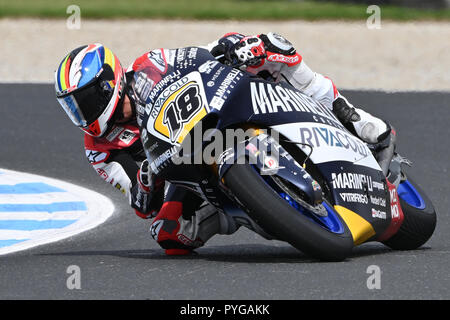 Ottobre 27, 2018: Xavi CARDELUS in sella alla KALEX dal Marinelli Cecchini Team durante il moto2 sessione pratica tre al 2018 MotoGP di Australia a Phillip Island Grand Prix Circuit, Victoria, Australia. Sydney bassa/Cal Sport Media Foto Stock