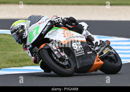 Ottobre 27, 2018: Iker Lecuona (SPA) sulla No.27 KTM da svizzeri investitori innovativi durante il moto2 sessione pratica tre al 2018 MotoGP di Australia a Phillip Island Grand Prix Circuit, Victoria, Australia. Sydney bassa/Cal Sport Media Foto Stock