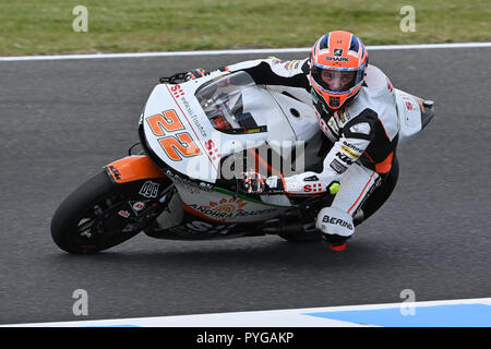 Ottobre 27, 2018: Sam Lowes (UK) sul No.22 KTM da svizzeri investitori innovativi durante il moto2 sessione pratica tre al 2018 MotoGP di Australia a Phillip Island Grand Prix Circuit, Victoria, Australia. Sydney bassa/Cal Sport Media Foto Stock