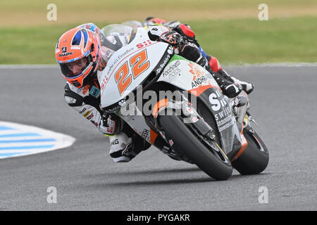 Ottobre 27, 2018: Sam Lowes (UK) sul No.22 KTM da svizzeri investitori innovativi durante il moto2 sessione pratica tre al 2018 MotoGP di Australia a Phillip Island Grand Prix Circuit, Victoria, Australia. Sydney bassa/Cal Sport Media Foto Stock