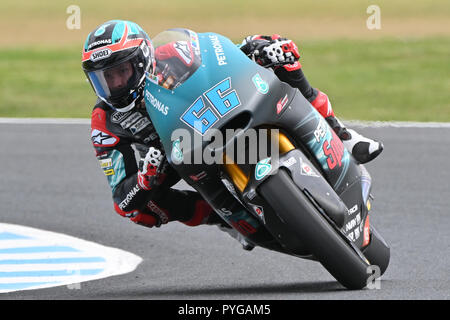 Ottobre 27, 2018: Niki TUULI (FIN) in sella alla KALEX dalle Petronas Sprinta Racing team durante il moto2 sessione pratica tre al 2018 MotoGP di Australia a Phillip Island Grand Prix Circuit, Victoria, Australia. Sydney bassa/Cal Sport Media Foto Stock