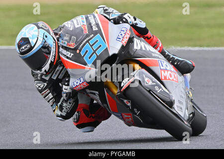 Ottobre 27, 2018: Marcel Schrotter (GER) sul No.23 KALEX da Dynavolt Gp intatta durante il moto2 sessione pratica tre al 2018 MotoGP di Australia a Phillip Island Grand Prix Circuit, Victoria, Australia. Sydney bassa/Cal Sport Media Foto Stock