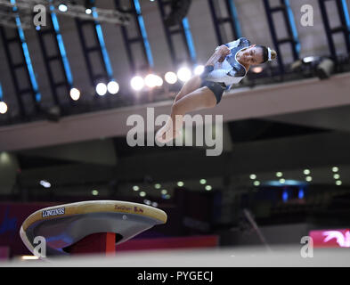 Doha, Katar. 28 ott 2018. Shallon Olsen (Canada) al salto. GES/Ginnastica/Gymnastics World Championships di Doha, qualifica, 28.10.2018 - GES/ginnastica artistica/Gymnastics World Championships: 28.10.2018 - | Utilizzo di credito in tutto il mondo: dpa/Alamy Live News Foto Stock
