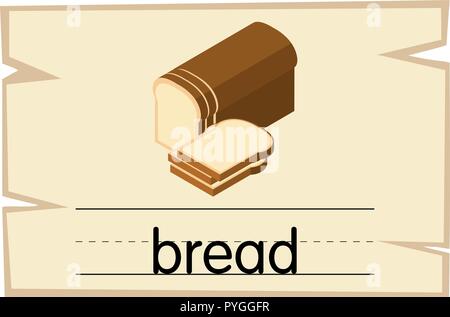 Modello Wordcard per parola illustrazione di pane Illustrazione Vettoriale