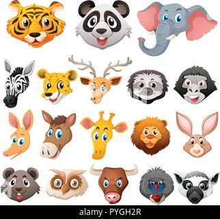 Facce diverse di animali selvatici di illustrazione Illustrazione Vettoriale