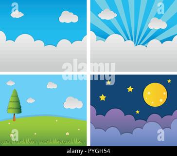 Quattro diverse scene di sfondo immagine Illustrazione Vettoriale