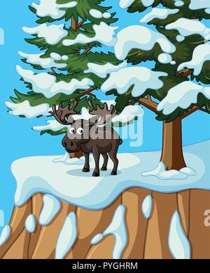 Moose permanente sulla illustrazione di montagna Illustrazione Vettoriale