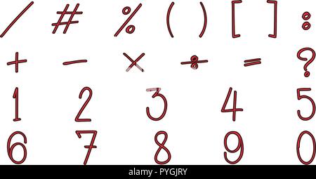 Segni di matematica e i numeri in rosso illustrazione Illustrazione Vettoriale