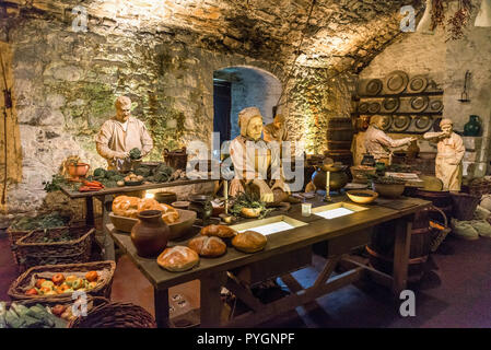 Una delle scene nella grande cucina in esposizione l'esterno vicino vicino alla grande Sala del Castello di Stirling, Scozia Foto Stock