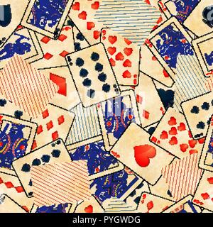 Colorate dettagliate schede di poker con la vecchia carta texture, vintage modello senza giunture Illustrazione Vettoriale