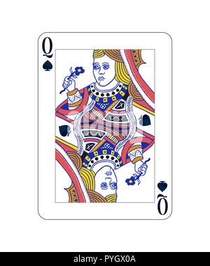 Regina di picche carta da gioco con su bianco Illustrazione Vettoriale