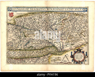 Abraham Ortelius - primo atlante mondiale ca. 1570 - Hvngaria Foto Stock