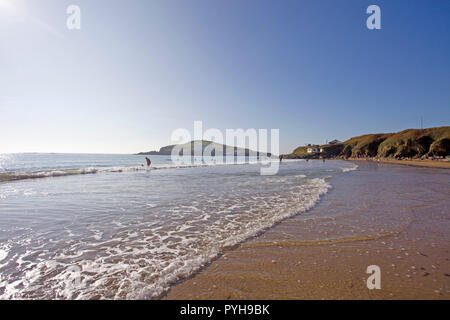 Bigbury beach e Burgh Island , Devon, Inghilterra Foto Stock