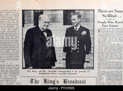 Il Daily Telegraph newspaper King George VI & Winston Churchill appaiono insieme il giorno dopo il 8 maggio VE della giornata del 9 maggio 1945 in Londra England Regno Unito Foto Stock
