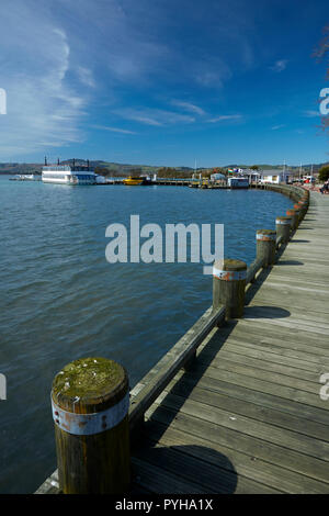 Rotorua waterfront, Lakeland Queen battello a vapore e Float Plane, lago di Rotorua, Isola del nord, Nuova Zelanda Foto Stock