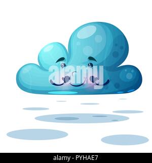 Divertente, carino blue cloud caratteri. Illustrazione Vettoriale