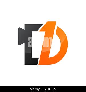 Il numero uno e la lettera d in nero colore arancione logo vettoriale Illustrazione Vettoriale