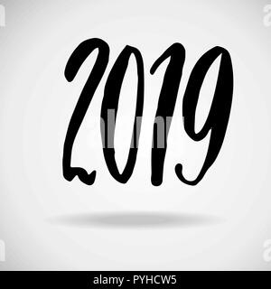 2019. Moderno pennello asciutto lettering. Grunge Felice Anno Nuovo design della scheda. Illustrazione Vettoriale. Illustrazione Vettoriale