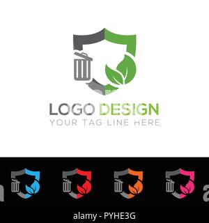 Modello logo Shield colore verde e grigio scuro Illustrazione Vettoriale