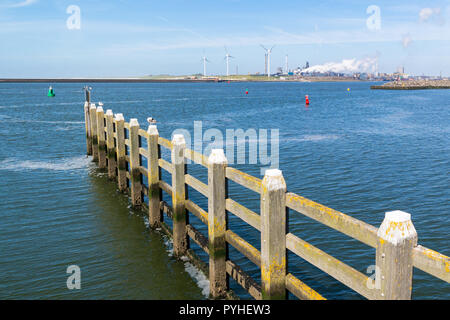 Mare del Nord Canal e industria siderurgica impianto in seaport IJmuiden vicino ad Amsterdam, Paesi Bassi Foto Stock