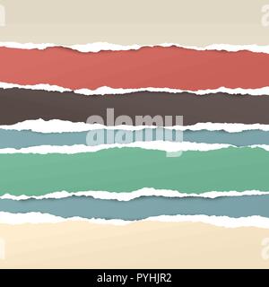 Set di orizzontale colorata strappata le strisce di carta lacerata nota carta per testo o messaggio. Illustrazione Vettoriale Illustrazione Vettoriale