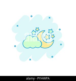 Vector cartoon la luna e le stelle con zolle icona in stile fumetto. Concetto notturna illustrazione pittogramma. Il Cloud, moon business effetto splash concept. Illustrazione Vettoriale