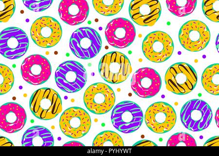 Ciambella di vetrate seamless pattern pop art style Illustrazione Vettoriale