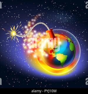 Riscaldamento globale il concetto di avvertimento. Foro di ozono, raggi ultravioletti e effetto serra. Illustrazione Vettoriale