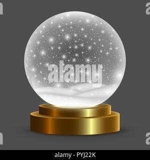 Natale snow globe isolato. illustrazione vettoriale. Inverno a palla di vetro, cupola in cristallo con il simbolo del fiocco di neve Illustrazione Vettoriale