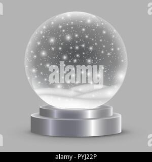 Natale snow globe isolato. illustrazione vettoriale. Inverno a palla di vetro, cupola in cristallo con il simbolo del fiocco di neve Illustrazione Vettoriale