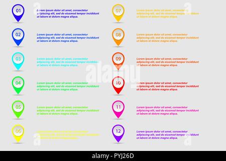 Numero Bullet Point colorato 3D i marcatori. Il numero di fase i pulsanti bullet Illustrazione Vettoriale