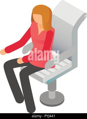 Donna al boss sedia icona, stile isometrico Illustrazione Vettoriale