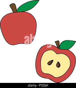 Red vettore Apple in un taglio. fetta di Apple. Core con box. I bambini dell'illustrazione. Illustrazione Vettoriale