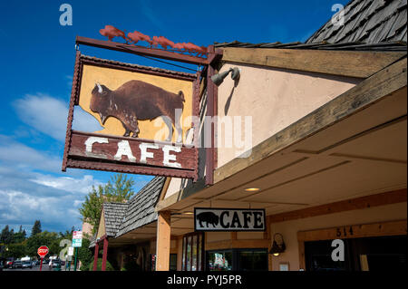 Buffalo Cafe sign in il coregone, Montana Foto Stock