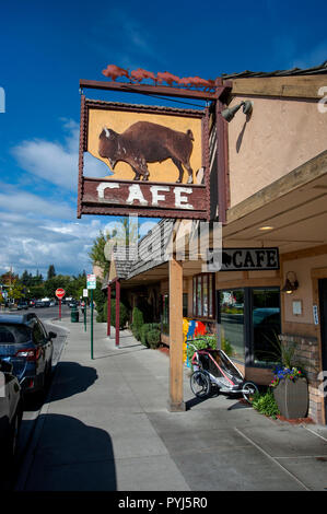 Buffalo Cafe sign in il coregone, Montana Foto Stock