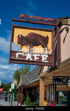 Buffalo Cafe sign in il coregone, Montana Foto Stock